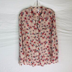Kut from the Kloth Women's XL Floral Semi Sheer Button Up Blouse Top